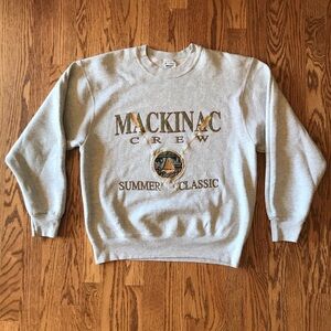 Vintage 90’s Fruit Of The Loom Mackinaw Michigan Gray Crewneck Sweatshirt Medium